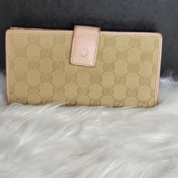 GUCCI Long Wallet CG Canvas Beige Pink Canvas X Leather Authentic‎ Used - Picture 3 of 12